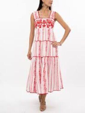 Sister Mary Rosa Floral Print Midi Dress, Red/White - Size Medium